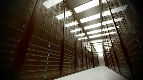 Endless working data center animation. Blue shining LED lights. Loopable. HD