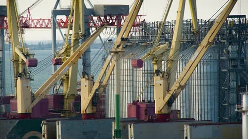 Krane stehen im Hof am Containerterminal