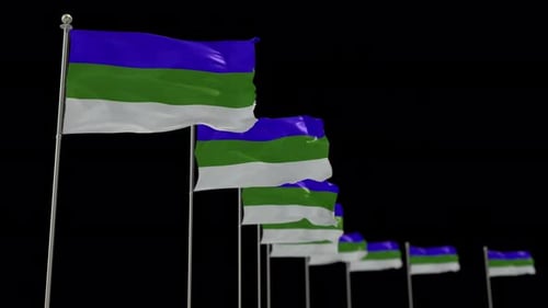 Repeating Blue Green White Striped Flags Waving Animation