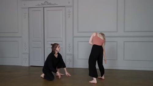 Passionate Dance Young Woman and Man Dancing Pair in Rehearsal Hall Talented Dancers