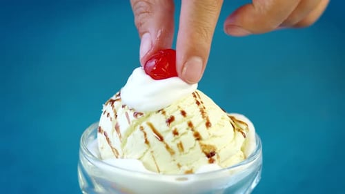 Maraschino Cherry Topped Vanilla Ice Cream Sundae