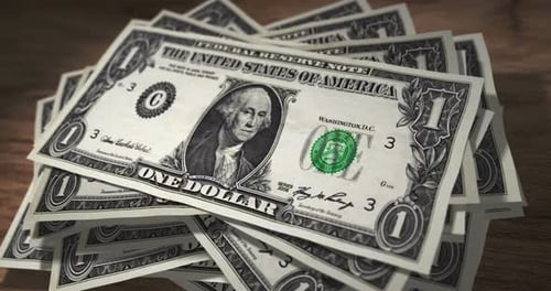 Falling One Dollar Bills Stacking Animation