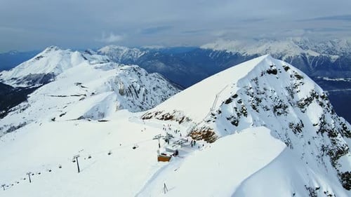 Aerial View of the Slope of the Rosa Khutor Ski Resort and Black Pyramid Peak