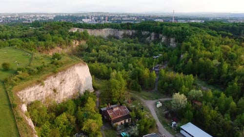 Drone view of Liban quarry (Kamieniolom Liban) in Cracow, Krakow, Poland,Polska