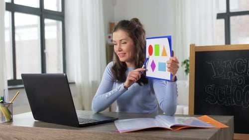 Woman Teaching Online Lesson With Shapes