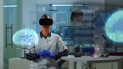 Scientist Using VR Headset to Study Brain