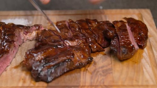 Cooking Concept. Cutting Meat Stand on a Wooden Board