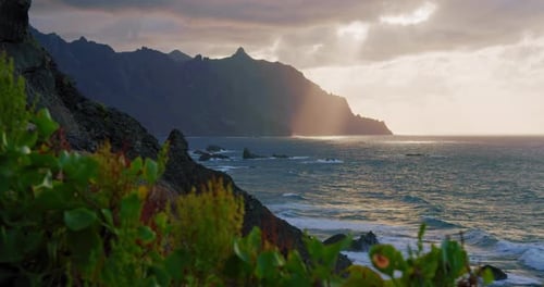 Mountain Scenery on the Atlantic Ocean in the North of Spanish Volcanic Rocky Shore Tenerife Island