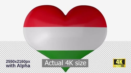 3D Glossy Hungarian Flag Heart Rotation Animation