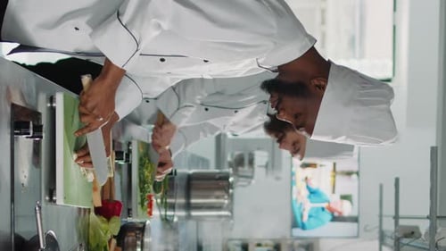 Chefs Preparing Food in a Restaurant Kitchen