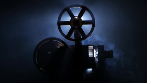 Old Vintage Movie Projector End of the Film. Side View