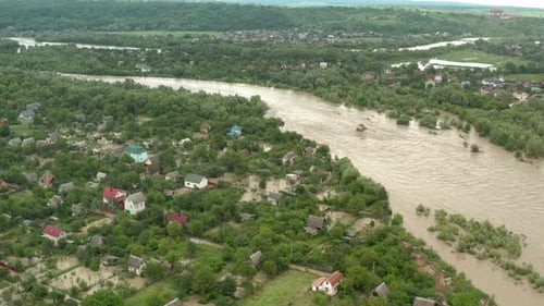 Aerial Drone View. Depiction of Flooding Mudslide. Suitable for Showing the Devastation Wrought
