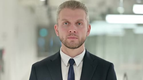Portrait of Serious Businessman Looking at Camera