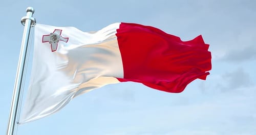 Realistic Malta Flag Waving in Slow Motion Against Sky