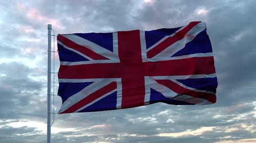 Seamless Loop of Waving United Kingdom Flag on Cloudy Sky