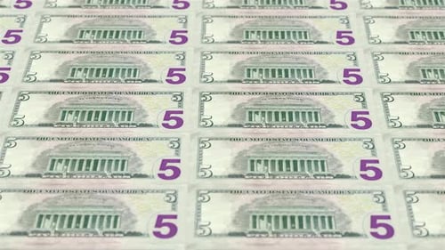 Five US Dollar Bill Back Loop Background 4K 11