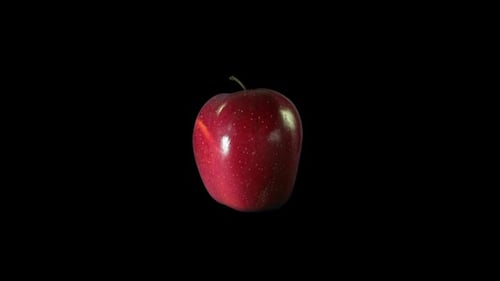 Shiny Red Apple Rotating on Black Background