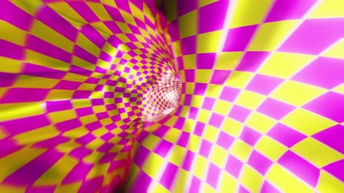 Infinite Fly Inside Abstract Red Yellow Tunnel Loop