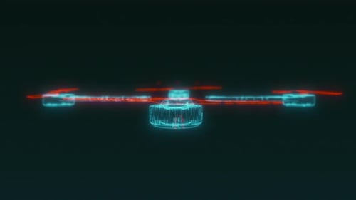 Futuristic Digital Drone Animation with Glowing Wires and Particles