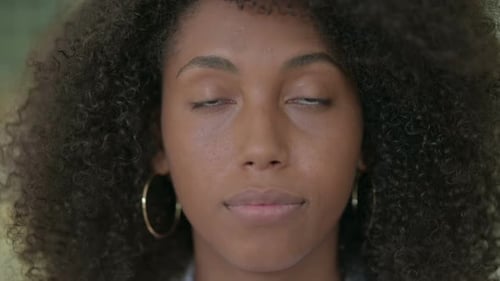 Woman Portrait With Curly Hair Close Up