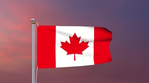 Canadian Flag Waving on Pole Against Gradient Sky