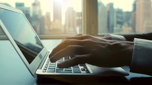 Business Person Working on Computer in Modern Office