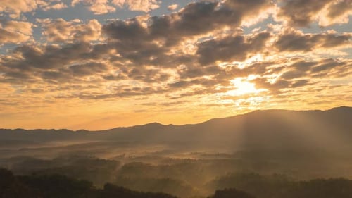 Aerial view Beautiful of morning scenery Golden light sunrise.