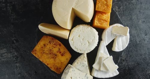 Delicious Gourmet Cheeses Arranged Overhead