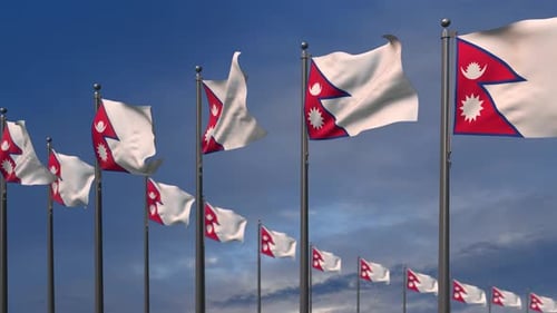 The Nepal Flags Waving In The Wind 4K