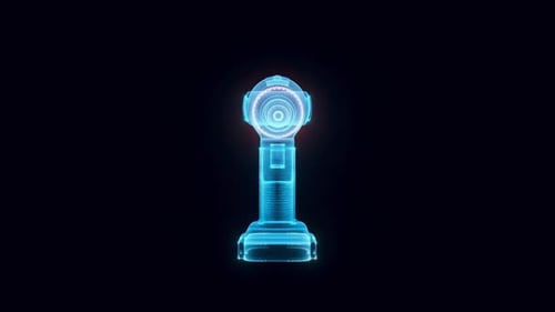 Power Drill Hologram Full Rotating In Isolated Black Background 4k