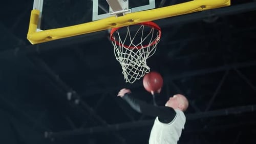 Sporty Lifestyle Basketball Training Game Man Player Successfully Throws a Basketball Into the