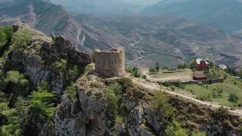 Mountain Landscape and Old Ruined Tower