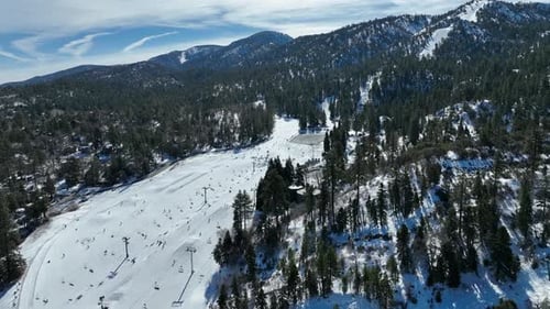 Aerial View of Mountain Ski Resort with Beautiful Winter Landscape