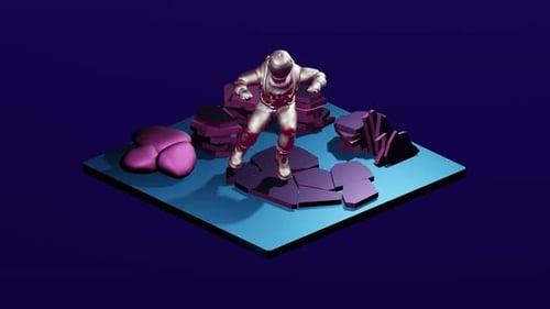 Isometric Astronaut Breaking Ground Loop Animation