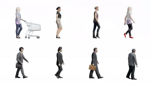 4K alpha channel,3D people walking on transparency background