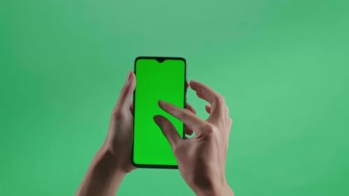 Hand Zoom Out Green Screen Smartphone On Green Screen Background
