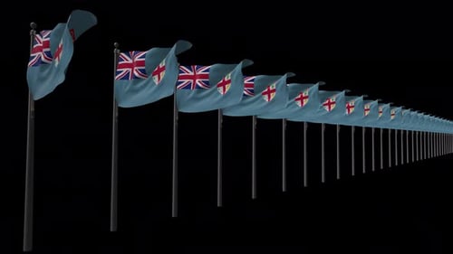 Fiji National Flags Waving in a Line 3D Animation