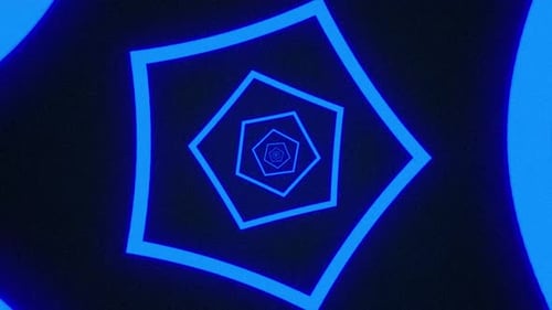 Blue tunnel of pentagons flying into the void.
