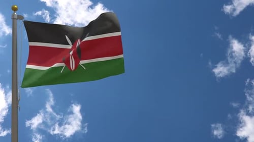 Realistic Waving Kenyan Flag Against Blue Sky
