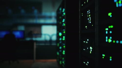 Modern Server Room with Supercomputers Light