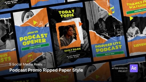 Social Media Reels - Podcast Promo Ripped Papper Style After Effects Project Files
