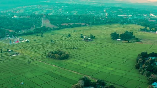 Aerial View of Pai Rice Terraces, River and Mountain in Mae Hong Son, Chiang Mai, Thailand