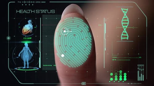 Closeup Digital Fingerprint Health Scanner Analyzing Biometrical Information