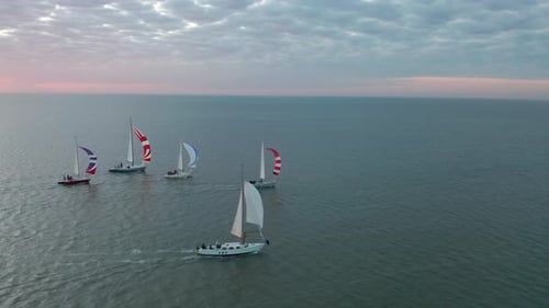 Aerial View of Small Sailing Boats. Concept of Summer Sport.