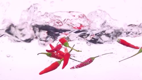 Chili Peppers Splashing into Water