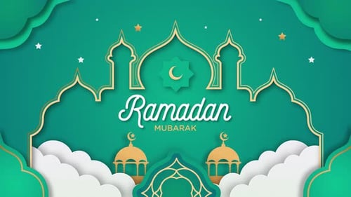 Animated Ramadan Mubarak Greeting with Golden Mosque Silhouette