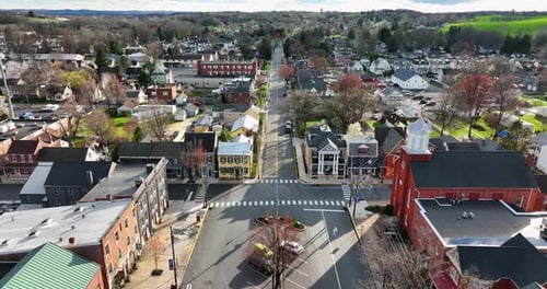 Aerial View of Quaint American Town Main Street