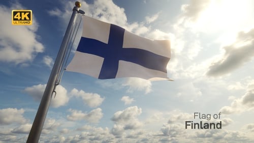 Realistic Finland Flag Waving in Blue Sky