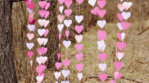 Romantic Hearts Decoration in Forest Setting