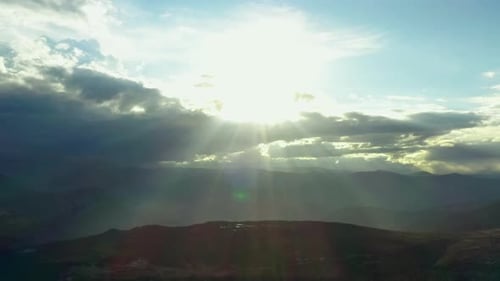 Aerial View Beautiful Sunlight in the Mountains